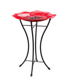 Poppy Glass Bird Bath birdbaths, 16 in. Dia, Red