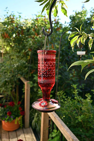 Vintage Bottle Glass Hummingbird Feeder