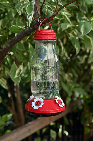 Milk Jar Style Glass Hummingbird Feeder