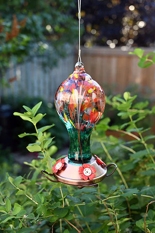 Colour Infusion Glass Hummingbird Feeder