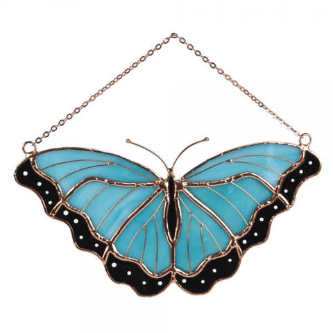 Stained Glass Blue Morpho Butterfly Suncatcher