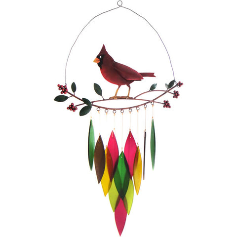 Metal and Hand Cut Glass Cardinal Wind Chime